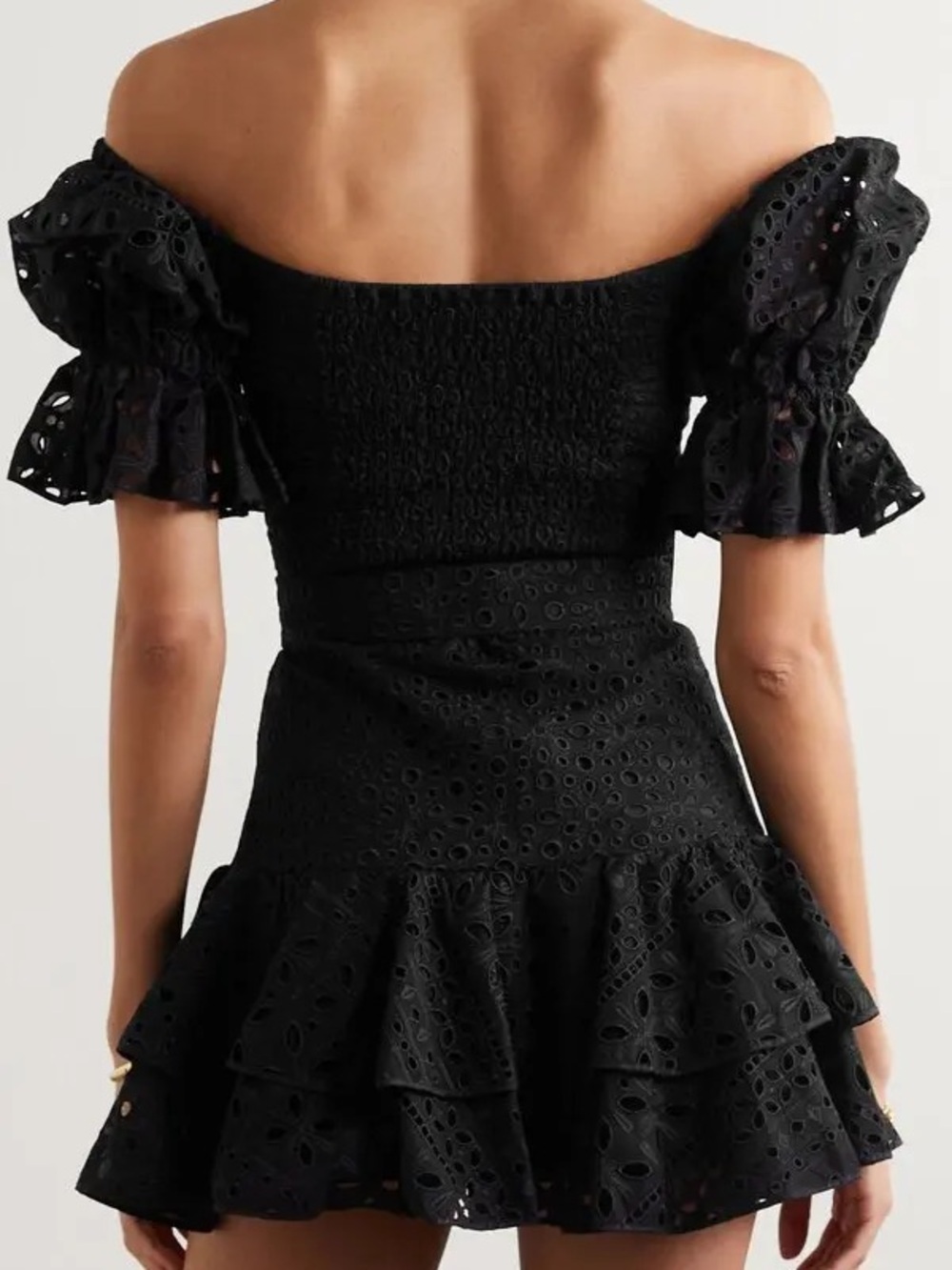 NWT Charo Ruiz Ibiza Black Eyelet Broderie Anglaise Mini Dress Size L - Picture 2 of 13